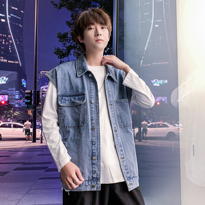21港风春季新款牛仔马甲男宽松痞帅个性ins潮流复古大口袋M03-P48图片