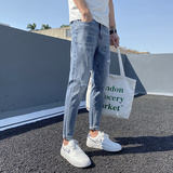 破洞牛仔裤2022夏季薄款弹力男士九分休闲裤子修身小脚K322-P50，商品下架区，星座1006