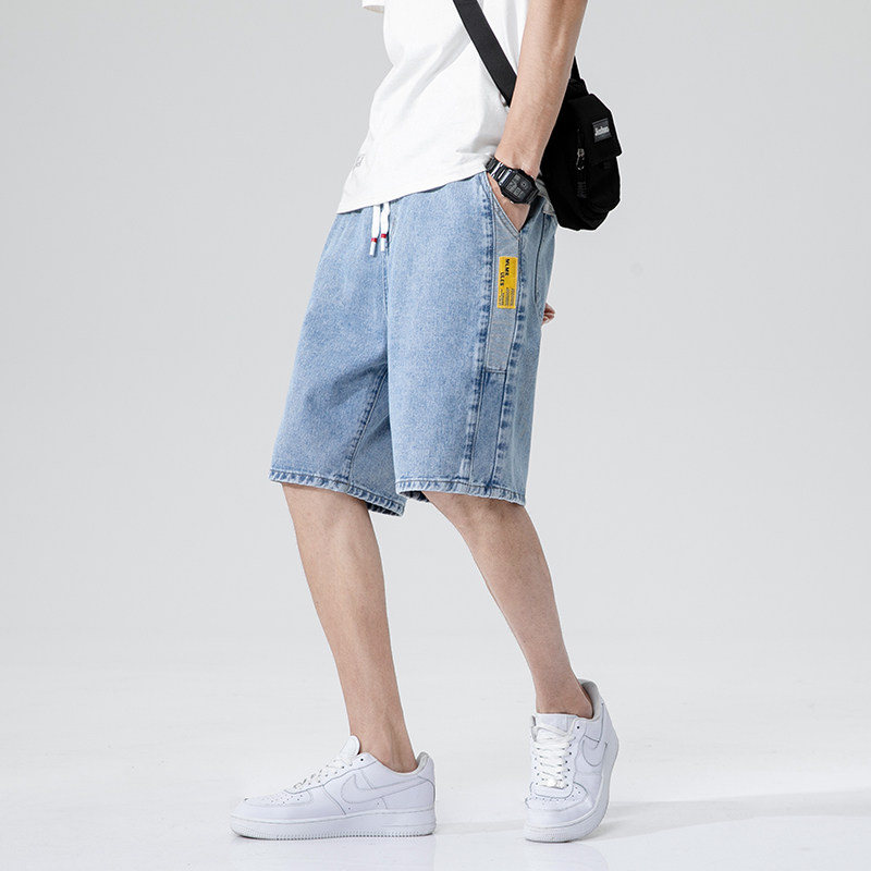牛仔短裤男夏季港风宽松直筒休闲五分裤潮流帅气百搭,男装牛仔裤,星座1006