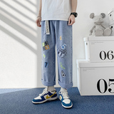 2021秋季新品牛仔裤男嘻哈印花宽松潮流牛仔裤男，男装牛仔裤，星座1006