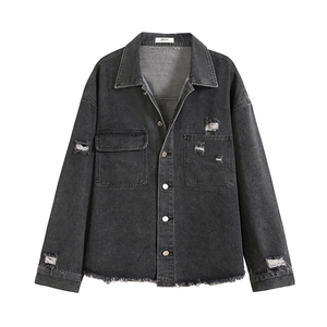 21春季新款男士破洞牛仔外套宽松日系水洗复古牛仔衣K05-P65图片