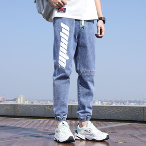 牛仔裤男宽松2021潮牌工装韩版潮流休闲束脚哈伦长裤男K2313-P45图片