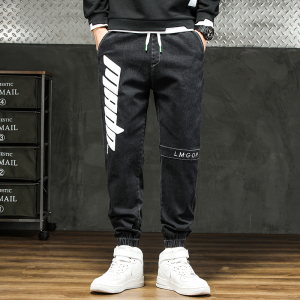 牛仔裤男宽松2021潮牌工装韩版潮流休闲束脚哈伦长裤男K2313-P45图片