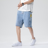 牛仔短裤男夏季港风宽松直筒休闲五分裤潮流帅气百搭K5028-P43，男装牛仔裤，星座1006