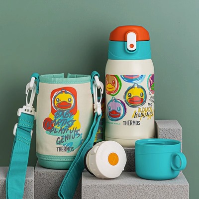 膳魔师旗舰店儿童双盖保温杯吸管杯婴儿学饮杯便携550ml大容量