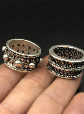 贵州云南纯手工苗银花丝做旧戒指