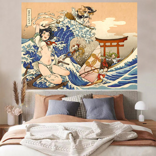 网红背景布ins浮世绘墙布挂毯卧室房间日式装饰背景墙面床头挂布