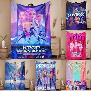 爆款法兰绒卡通舒适KPopDemonHunters毛毯午睡毯盖毯沙发
