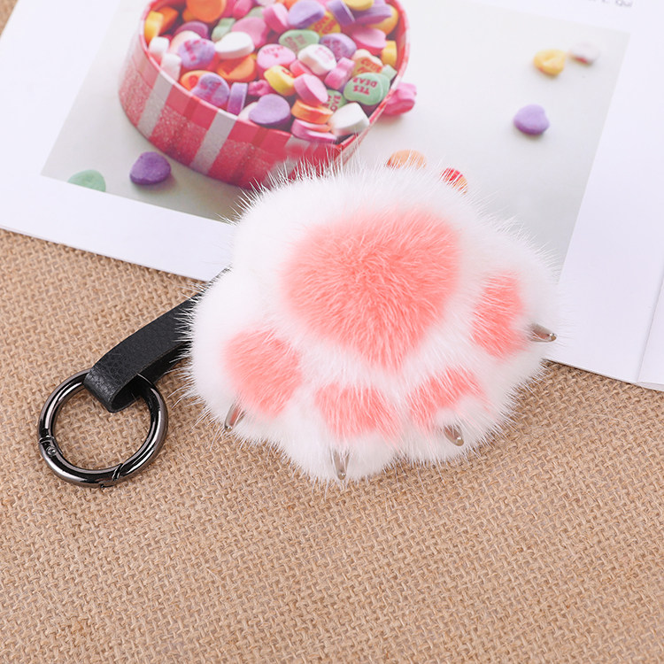 皮草毛绒水貂毛小猫爪汽车钥匙扣车内挂件可爱小爪子包包挂饰配饰