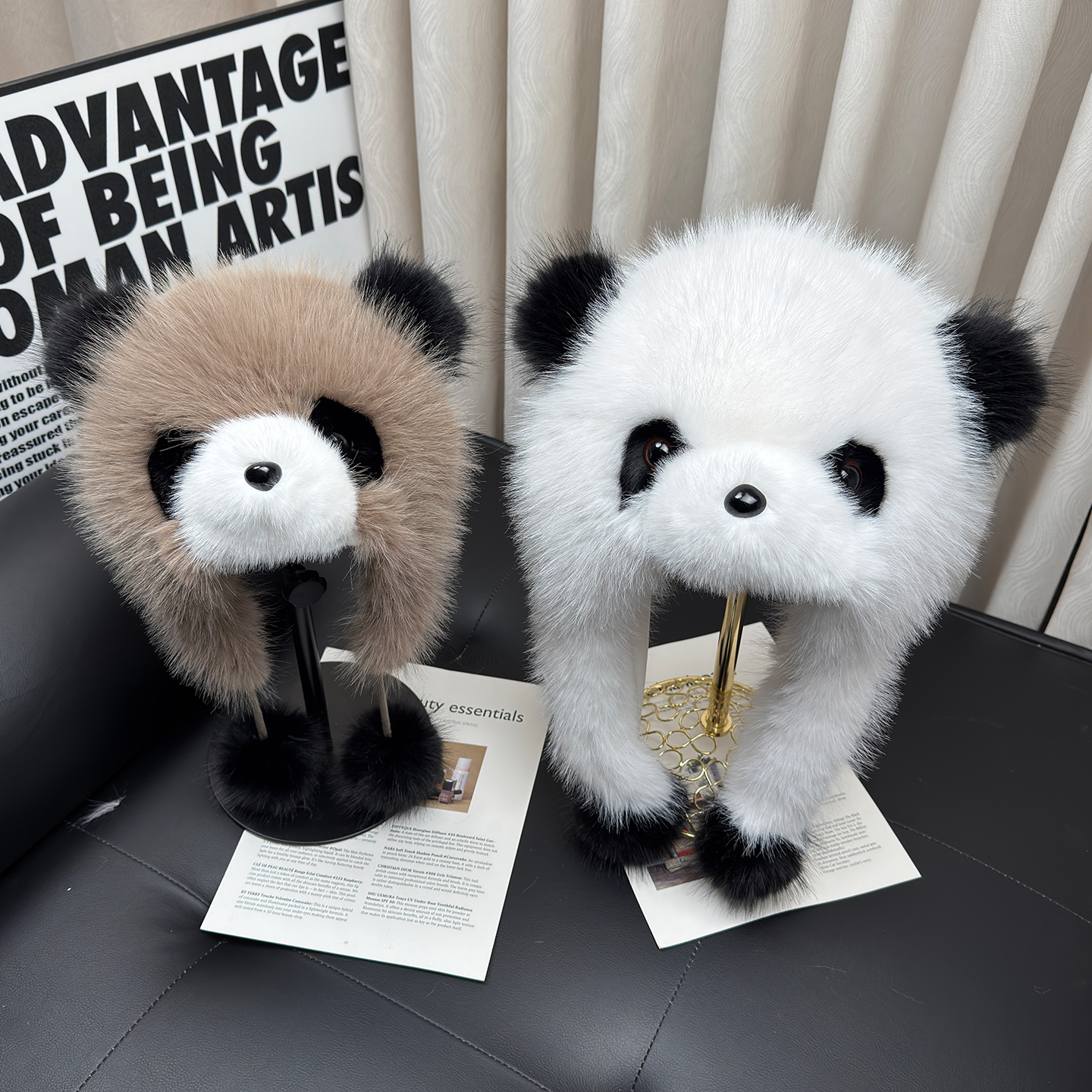 仿狐狸毛毛绒大熊猫帽子护耳帽