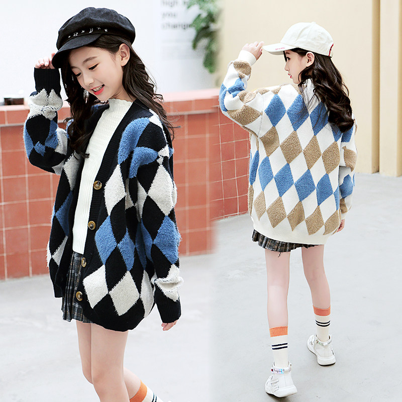 2019 Spring The new 7 girl sweater Cardigan coat CUHK lattice Fashionable Korean Edition Western style Children 8in the Women's clothing/Boutique , Sweaters  category - from Buy2taobao.com to provide professional Taobao agent buy service