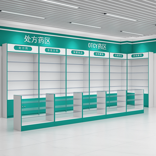 药店货架药房专用展示架药品诊所医院阴凉区中岛玻璃西药柜展示柜