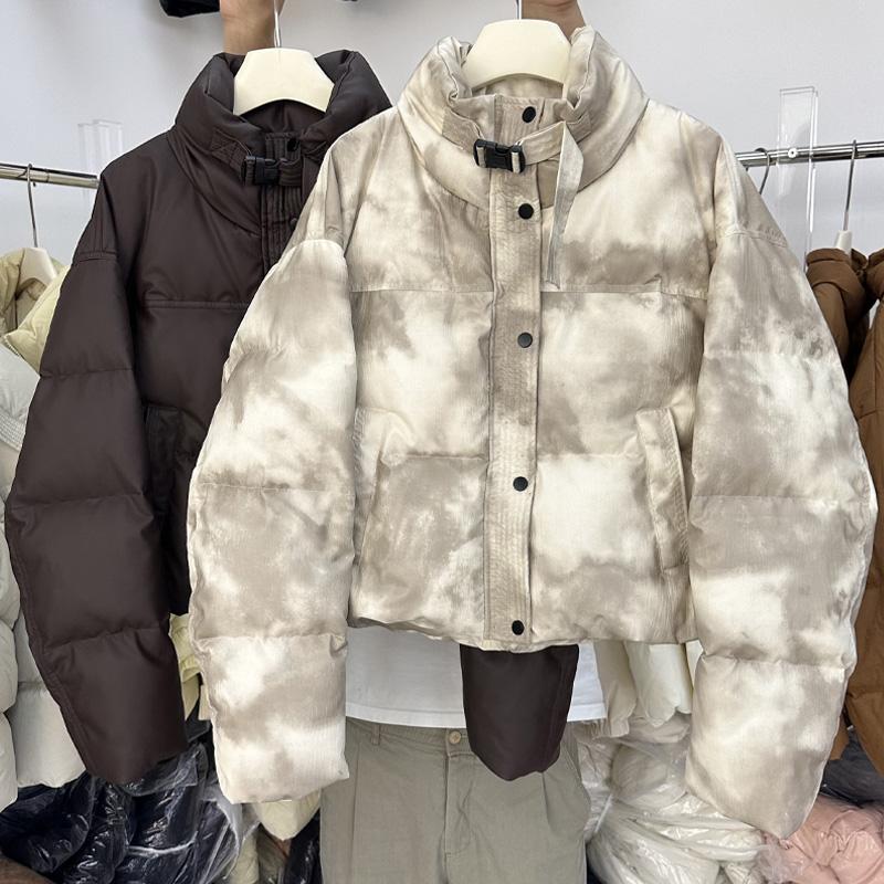 免洗短款PU皮羽绒服慵懒立领加厚