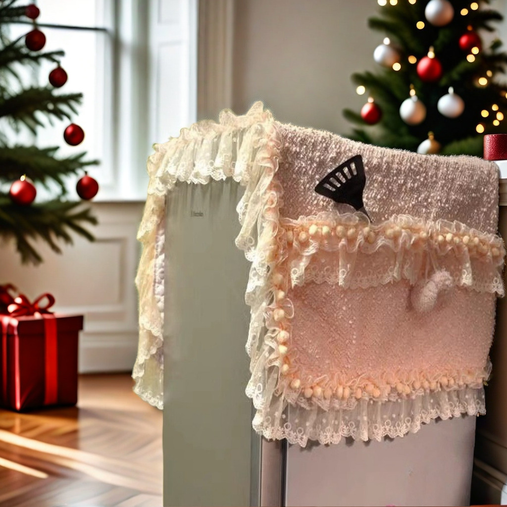 田园粉色蕾丝球球冰箱罩盖布单门双开门冰箱防尘罩带收纳袋