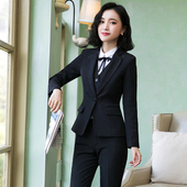 职业面试商务修身 西装 外套大学生正装 女士收腰黑色西装 工作服 套装