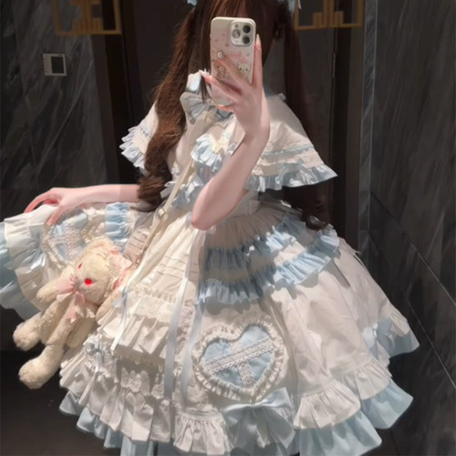 蓝白爱心doll感lolita连衣裙