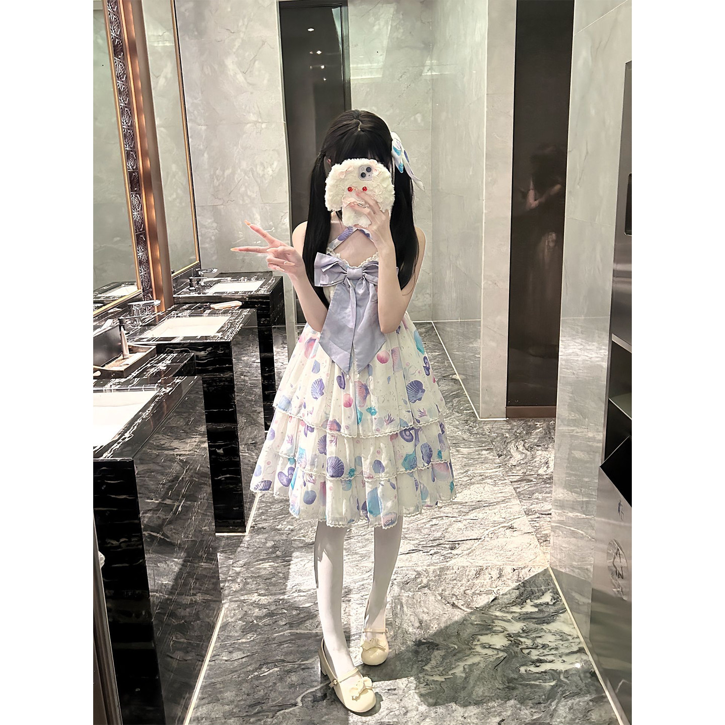 白色贝壳大蝴蝶结lolita裙公主裙