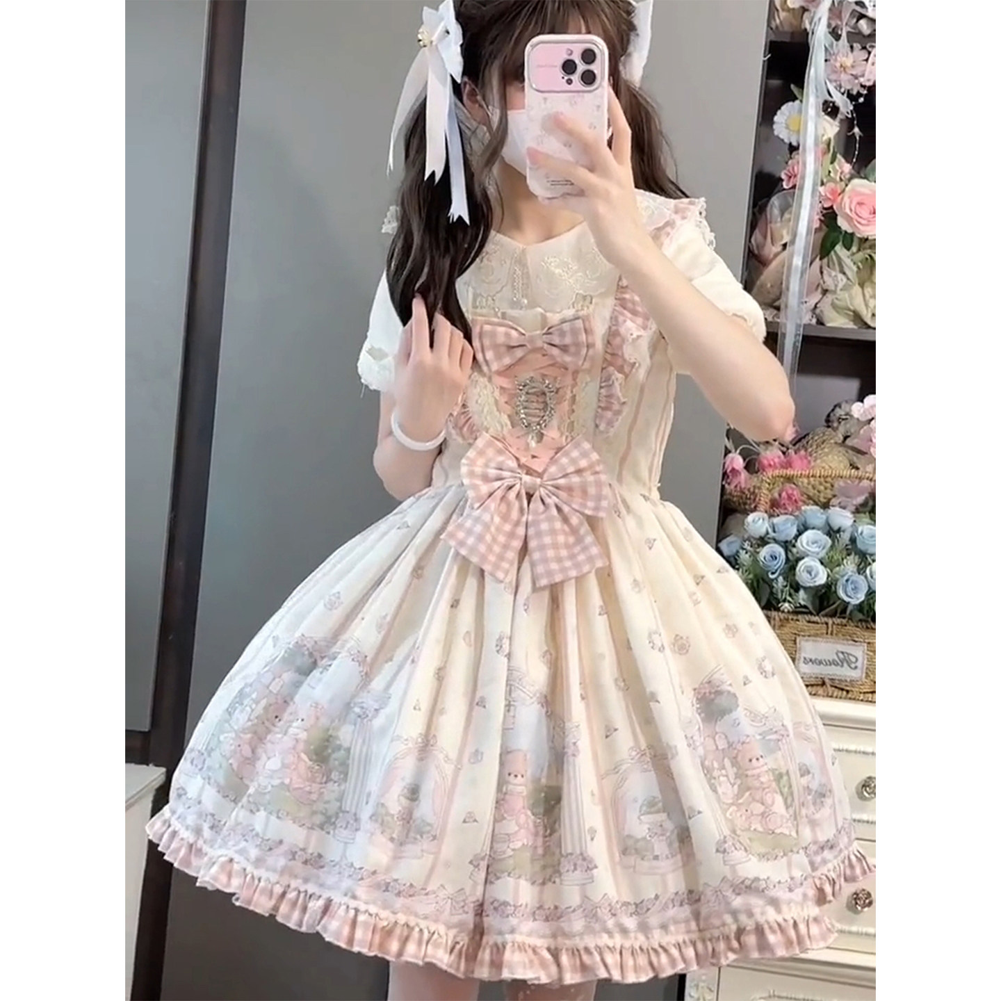 粉白lolita裙子日常轻lo可爱甜妹图片