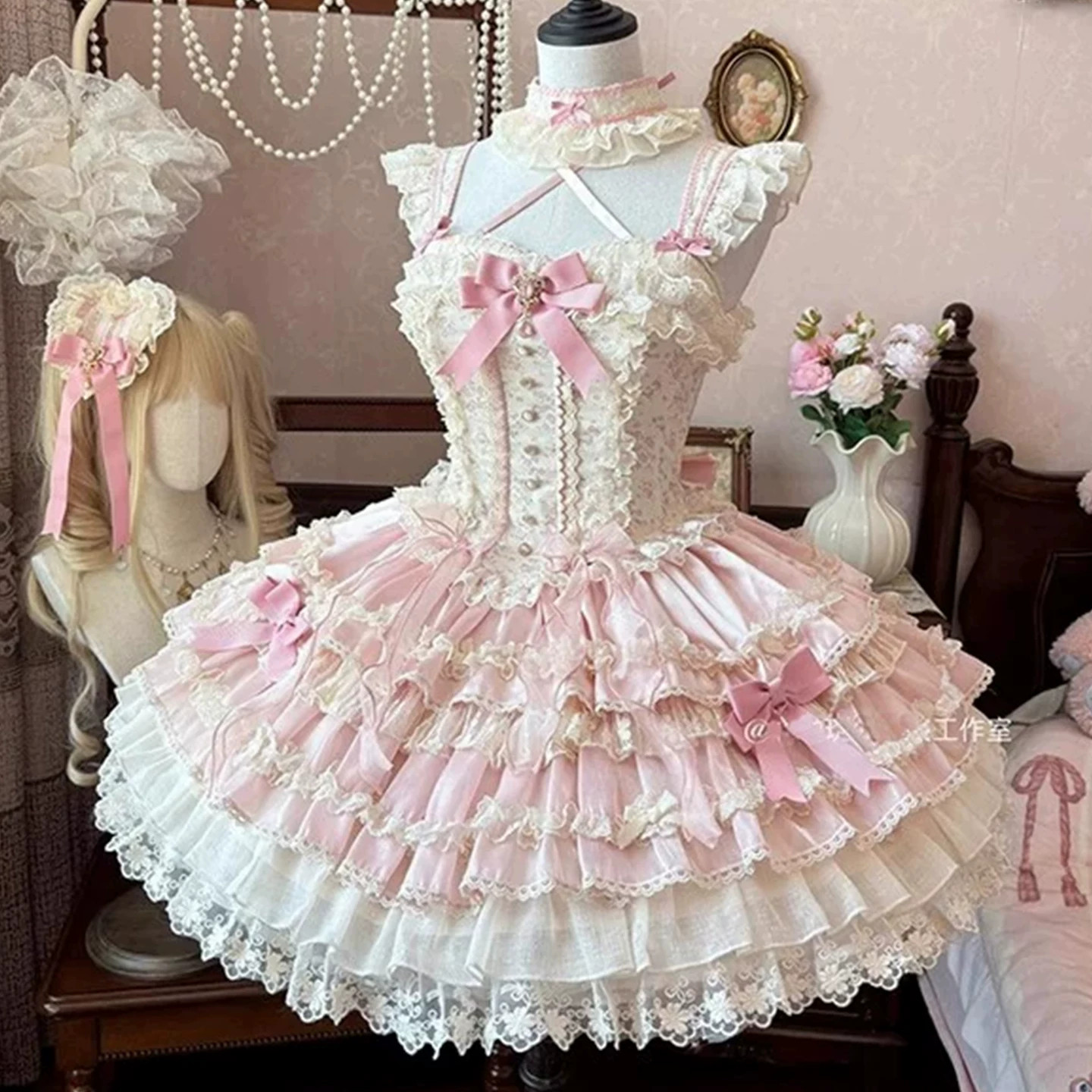 粉色碎花芭蕾风优雅Lolita裙