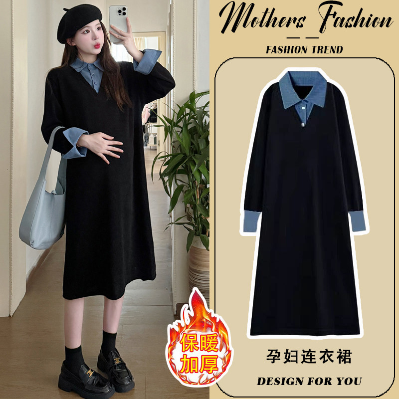孕妇连衣裙秋冬外出一件穿到生