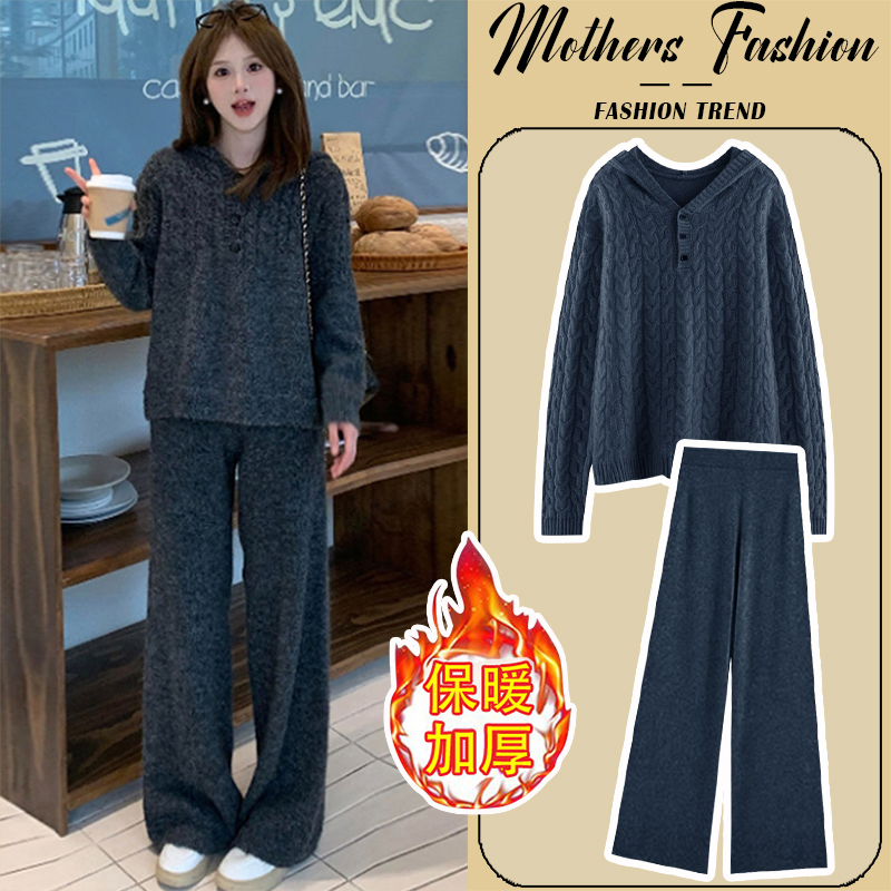 孕妇套装秋冬2025新款灰色潮妈