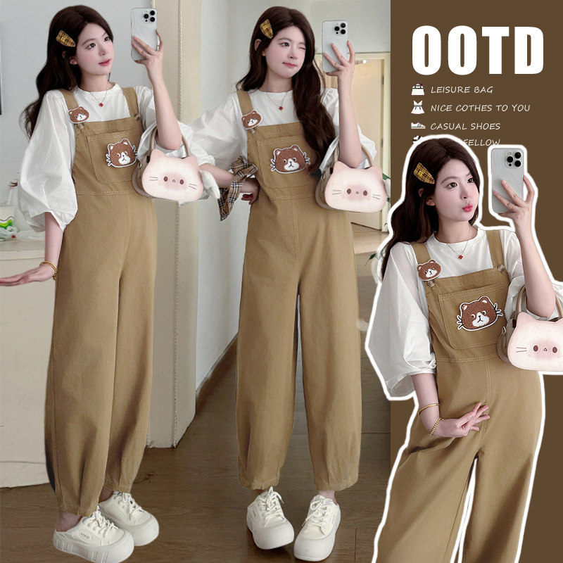 孕妇套装春秋2026新款阔腿宽松休闲小猫背带裤七分袖上衣百搭外穿,孕妇装/孕产妇用品/营养,连衣裙,淘宝优惠券,粉丝福利购,淘宝优惠卷