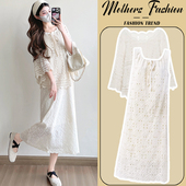 洋气时髦杏色蕾丝针织罩衫 春秋时尚 背心裙两件套 2026新款 孕妇套装