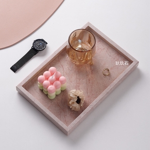 ins北欧简约天然大理石盘子个性 饰盘 创意粉色收纳家居卫浴托盘装