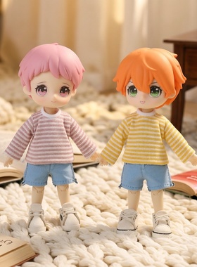 雾岛 ob11阿巳2条纹长袖圆领打底上衣p9妖精体12分bjd娃娃衣服gsc