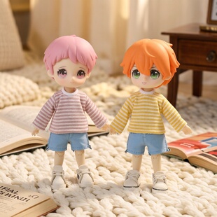 雾岛 ob11阿巳2条纹长袖圆领打底上衣p9妖精体12分bjd娃娃衣服gsc