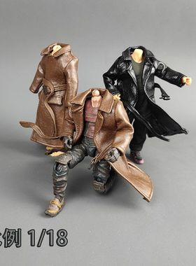 1/18长款皮大衣3.75寸造型风衣可动兵人衣服BFS酸雨暗源玩具服装