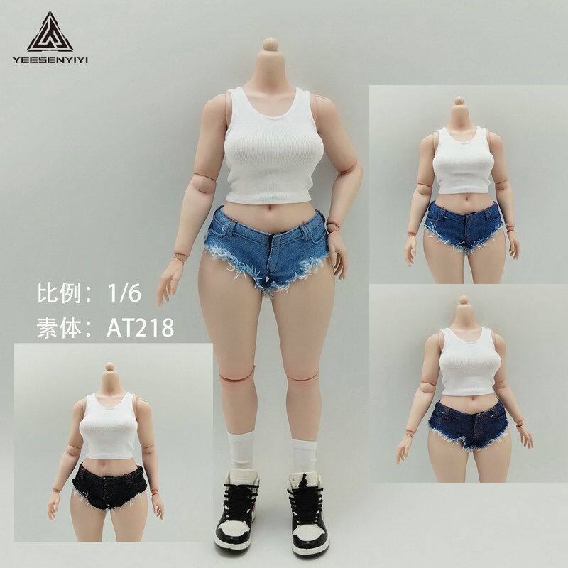 1/6分女兵人超短牛仔热裤背心袜子套装12寸可动人偶AT218适配娃衣