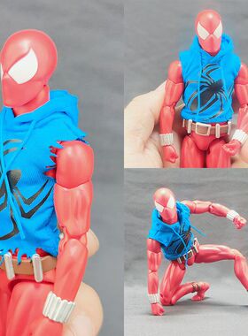 1/12 Mafex 猩红蜘蛛侠连帽衫背心 6寸 卫衣布衣DIY可动玩具衣服
