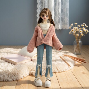 bjd6分4分娃衣毛衣开衫外套上衣休闲白菜娃娃衣服sd四分娃衣外套