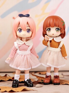 OB11娃娃长袖纱裙套装12分素体可穿mollyBJD娃娃衣服GCS粘土人