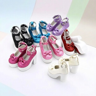 3分BJD/SD娃娃小鞋子靴子60CM娃娃蝴蝶结扣百搭高跟鞋子换装配件