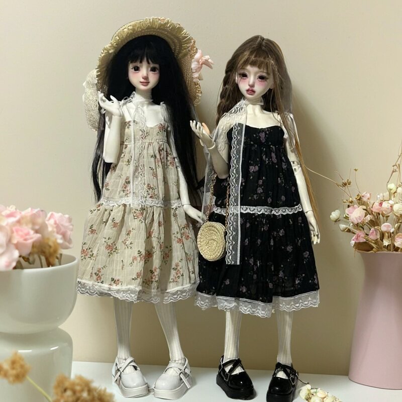 雾岛工坊 bjd4分娃衣吊带蕾丝碎花连衣裙长裙30cm娃娃衣服6/1娃衣
