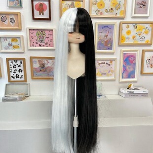 bjd sd 娃娃假发 黑白阴阳头二次元娃娃假发3分4分6分假毛胚发