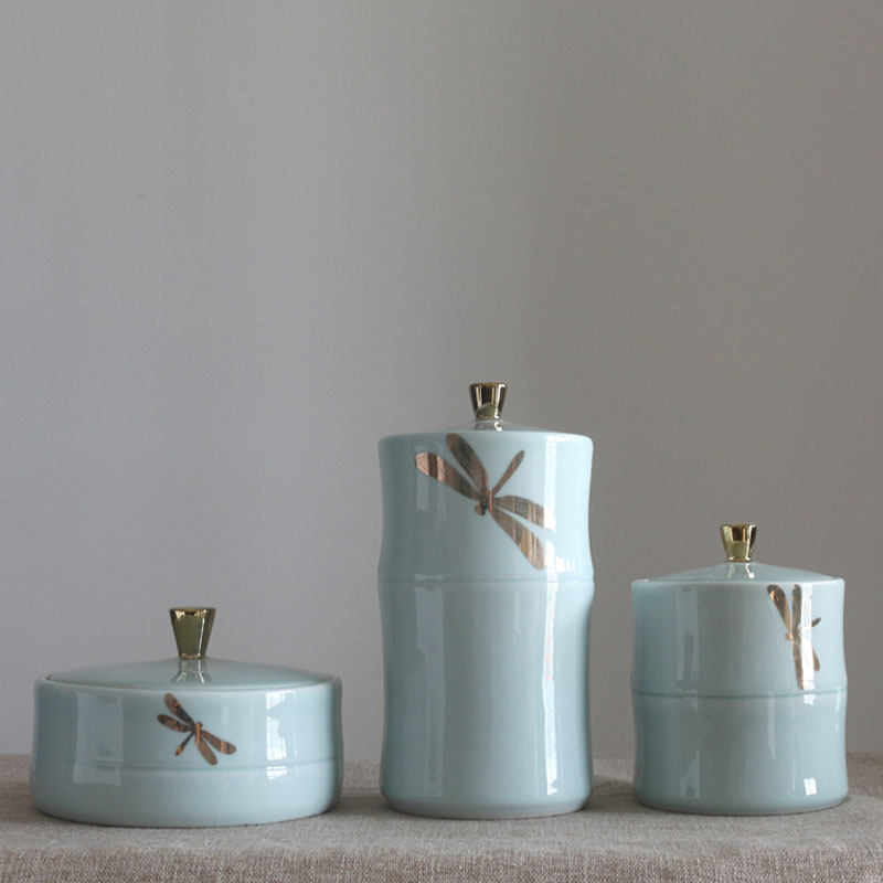 后现代新中式创意花瓶玄关简约摆件样板房间酒店设计师软装饰罐子