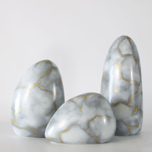 现代新中式陶瓷假山石头摆件软装样板房客厅玄关电视柜博古架摆设