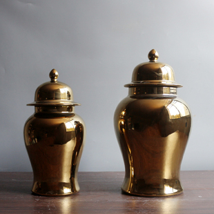 饰品 陶瓷镀金储物罐将军罐花瓶摆件古典中式 插花瓷器客厅玄关软装