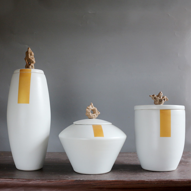 现代奢华储物罐创意陶瓷白色花瓶摆件样板房软装客厅卧室装饰花器