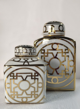 美式风复古陶瓷客厅电视柜储物罐