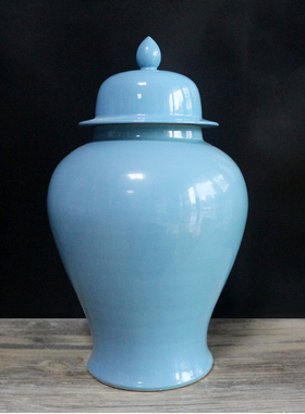 蓝色插花美式风落地软装储物罐