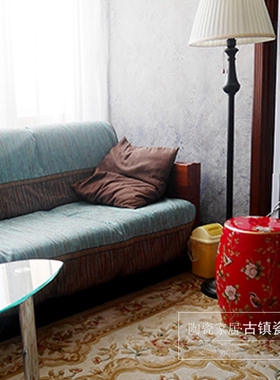 美式乡村风陶瓷红色花鸟换鞋凳