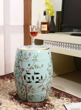 新中式风凳子手绘边几落地摆件