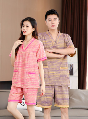 汗蒸服女棉质提花大码睡衣情侣款足疗店桑拿服男按摩艾灸汗蒸衣服