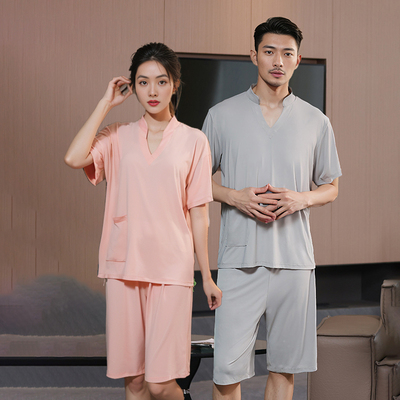 汗蒸服女曲水浴服冰凉丝云丝睡衣桑拿服按摩服男士洗浴家居服兰亭