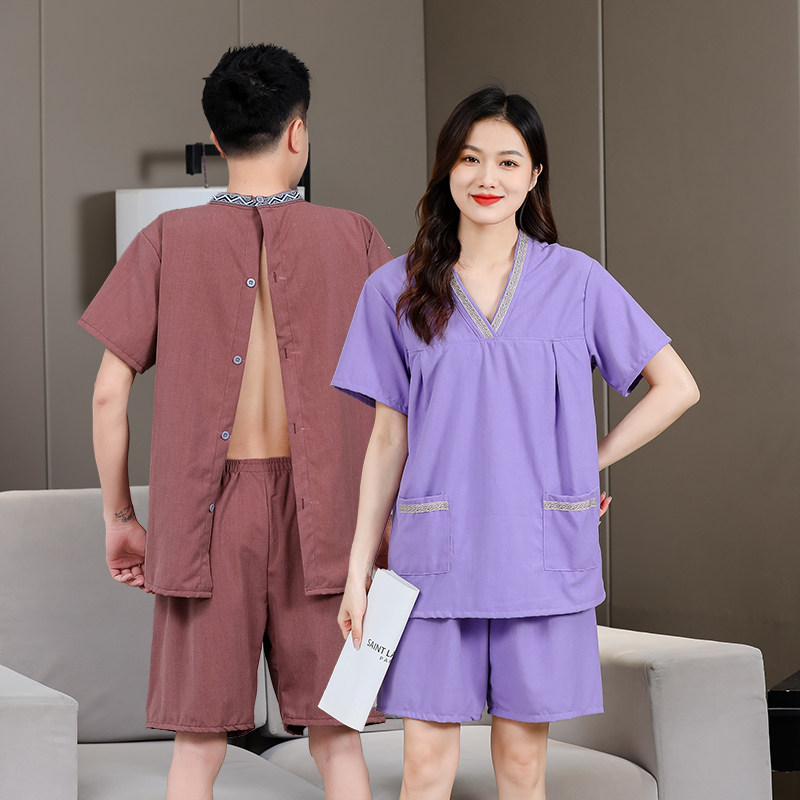 艾灸服女纯棉前后开衫背开汗蒸服理疗长袖针灸专用衣服男开扣按摩