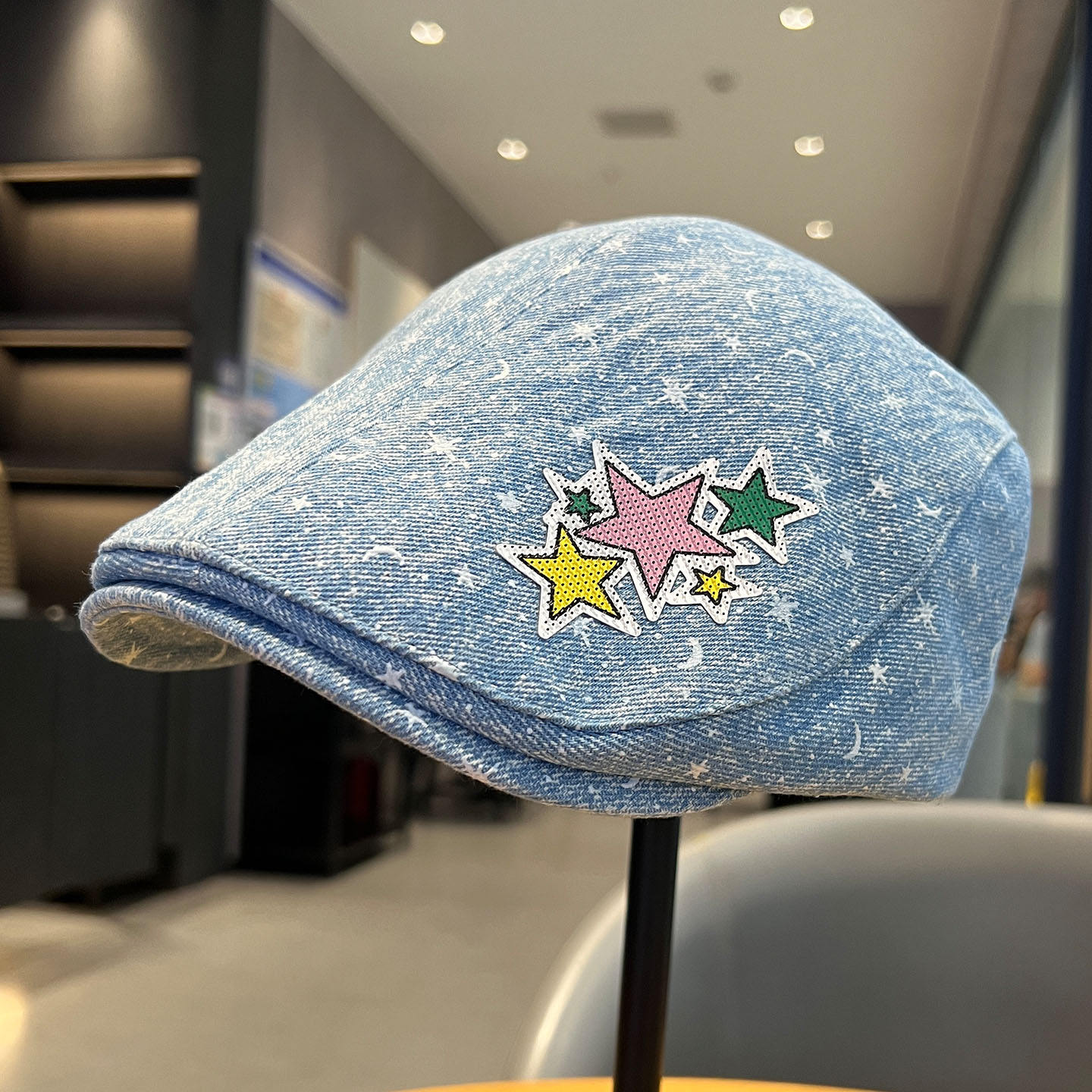 春秋纯棉牛仔星星贴布贝雷前进帽